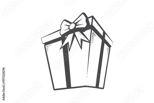 Pixel Art Gift Box Icon Black and White Retro Silhouette for Celebrations and E-commerce