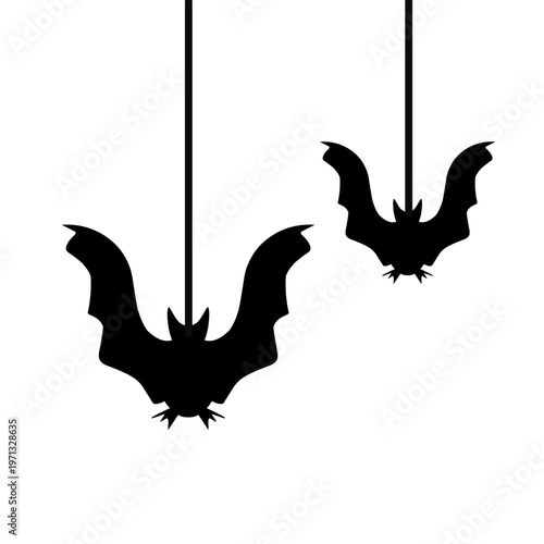 Hanging halloween bat silhouettes illustration isolated