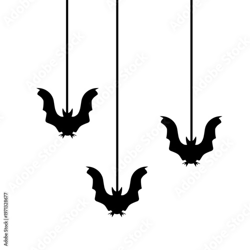 Hanging halloween bat silhouettes illustration isolated