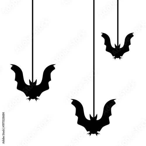 Hanging halloween bat silhouettes illustration isolated