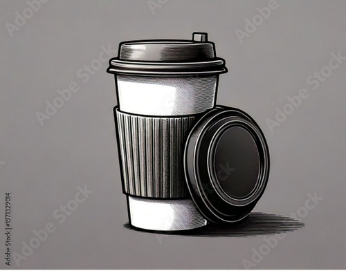 Disposable Coffee Cup with Lid and Sleeve Illustration.
