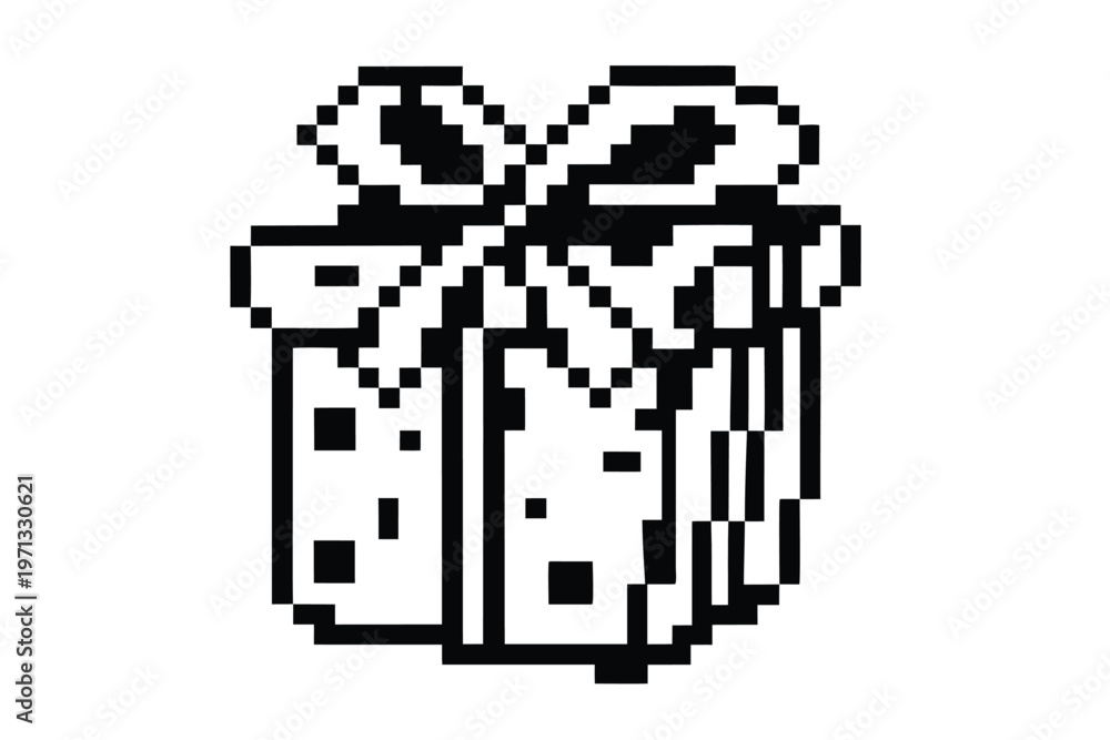 Fototapeta premium Gift Box Icon in Pixel Style - Black and White