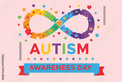 Autism Awareness Day colorful puzzle piece infinity symbol illustration