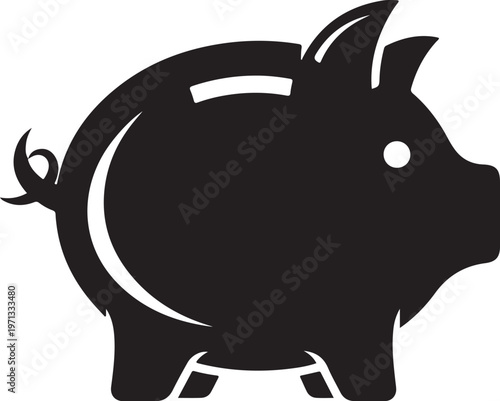 Black piggy bank icon, money savings symbol, financial vector illustration, pig silhouette