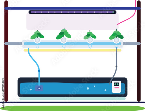 Hydroponic Farming System Featuring Vertical Plant Growing Racks With Led Lights And Water Irrigation Equipment For Modern Agriculture Concept Design