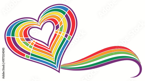 Rainbow heart with colorful flowing trail symbolizing love, pride and diversity isolated on white background for lgbt celebration and inclusive design
