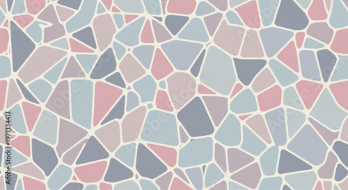 Soft and modern seamless pattern featuring a irregular mosaic or stone pavement design in muted pastel colors.