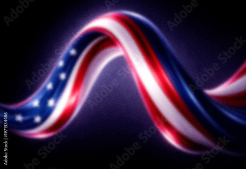 Schilderij op canvas Abstract neon ribbon wave background in red white and blue with glowing light tr