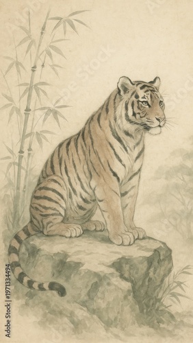 Majestic tiger in serene nature.