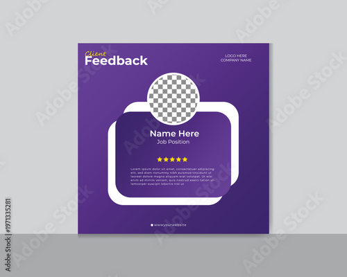 Client Testimonial Layout Template Design. 5 star rating modern and eye catching client review design 