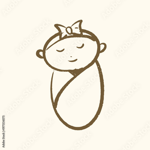 Handdrawn sketch of an baby girl swaddle