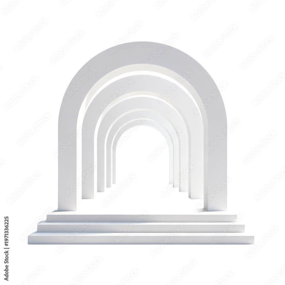 Fototapeta premium [Transparent Background PNG]White Arches and Steps Minimalist Architecture