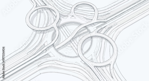 Abstract sketch of intertwined circular shapes and flowing lines, suggesting a complex intersection or network.