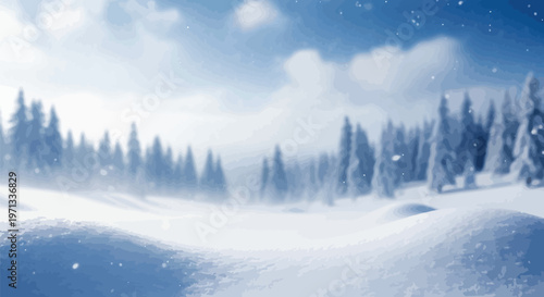 A detailed pixel art landscape featuring a snowy forest and majestic mountains under blue sky Vector