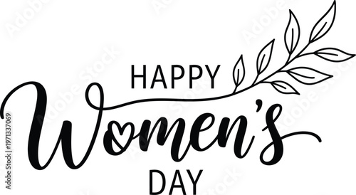 A minimalist vector graphic illustration celebrating Women's Day with a leafy design