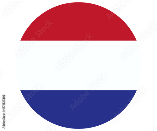 Dutch flag design in a circular shape with red, white, and blue colors isolated on transparent background
