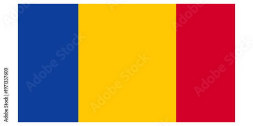 The flag of romania with blue, yellow, and red vertical stripes on transparent background