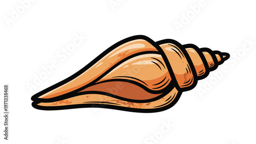 Detailed artistic illustration of a spiral conch shell with realistic orange and brown textures on a white background.