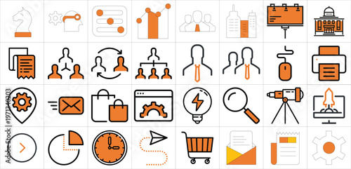 Business and Technology Icons: Strategy, Teamwork, and Innovation