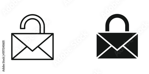 Comparison of unlocked and locked envelope icons with security hooks