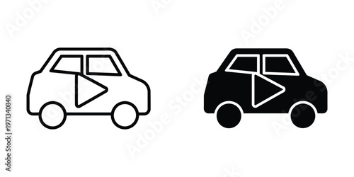 Contrast between a white outlined car icon and a filled black car icon with media symbol
