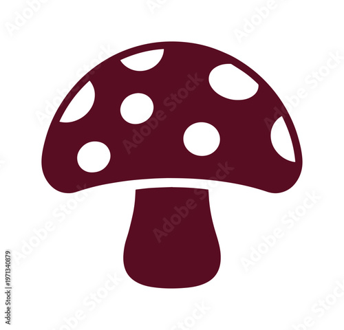 Minimalist mushroom vector icon, a simple spotted toadstool graphic, ideal for nature-themed designs, woodland illustrations, and organic branding elements