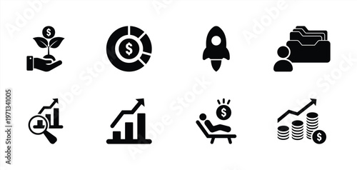 Investment Growth and Financial Business Icon Set