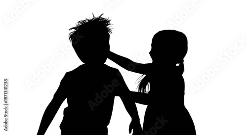 A girl playfully hitting a boy on the head isolated on transparent background, Vector