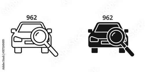 Comparison of a white car and a black car being examined under a magnifying glass with the number 962
