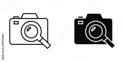 Comparison of monochrome camera icons with magnifying lenses overlaid.