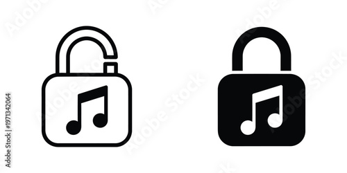 Locked and unlocked music notes within padlock icons representing secure and open audio access