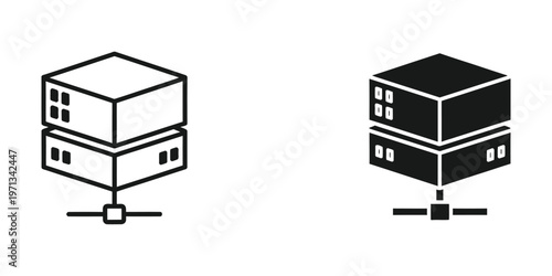 Comparison of a standard server rack and a filled server rack with network switch