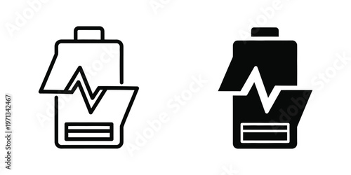Contrast between a partially charged and fully charged battery icon with a heartbeat line