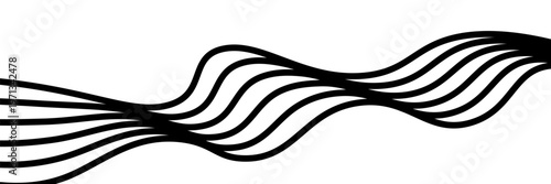 Black on white abstract perspective line stripes with 3d dimensional effect isolated on white.