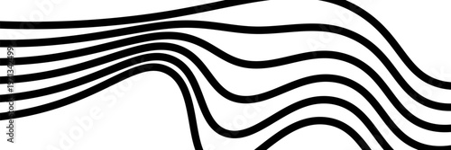 Black on white abstract perspective line stripes with 3d dimensional effect isolated on white.