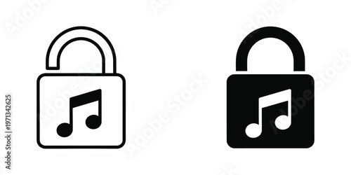 Locked and unlocked padlock icons with musical notes symbolizing secure and insecure audio files.