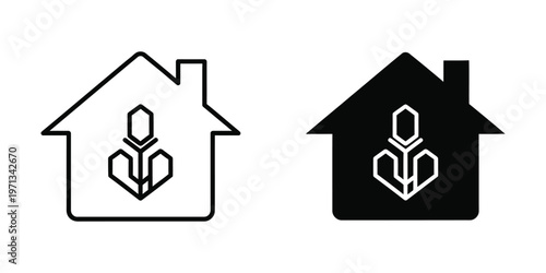 Contrasting house icons with a plant symbol in white and black versions