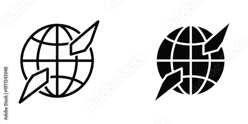 Contrasting globe logos with stylized leaf wings in black and white designs