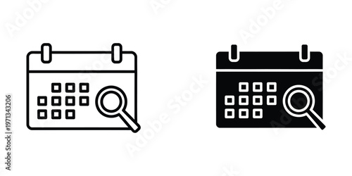 Searching through calendar and planner with magnifying glasses for scheduling or events