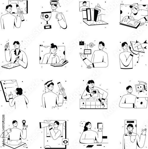 Set of Tech and Educational Doodle Style Illustrations 
