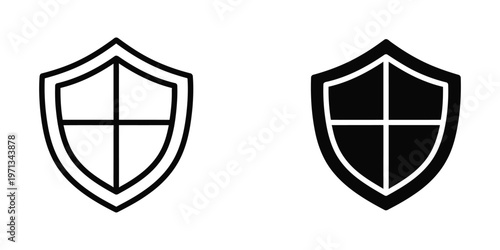 Contrasting medieval shields with a cross symbol in white and black color schemes