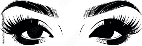 A closeup illustration of a womans eyes with long eyelashes and eye makeup