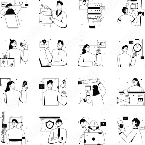 Collection of Technology and Digital Tool Hand Drawn Illustrations 

