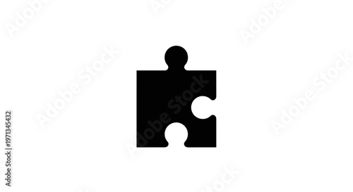 Single Black Puzzle Piece Element on Isolated White Background
