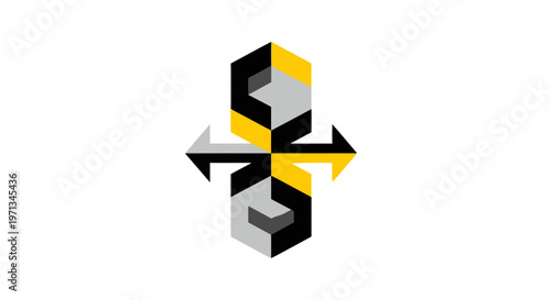 Abstract 3D Arrows Merging and Expanding from Center on Isolated White Background