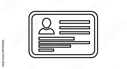 Outline icon of an identification card or employee badge with user profile, isolated white background