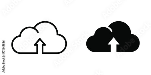 Contrast between cloud upload and download icons in black and white styles