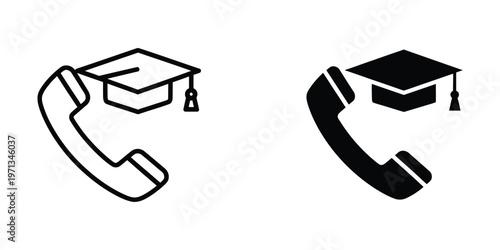 Graduation cap combined with telephone icons in contrasting styles