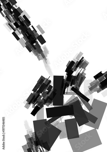 Black scattered boxes on white. Abstract graphic background.