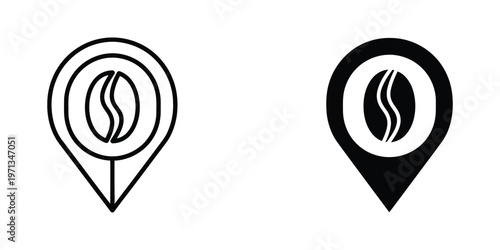 Contrast of coffee shop location pins with different color schemes